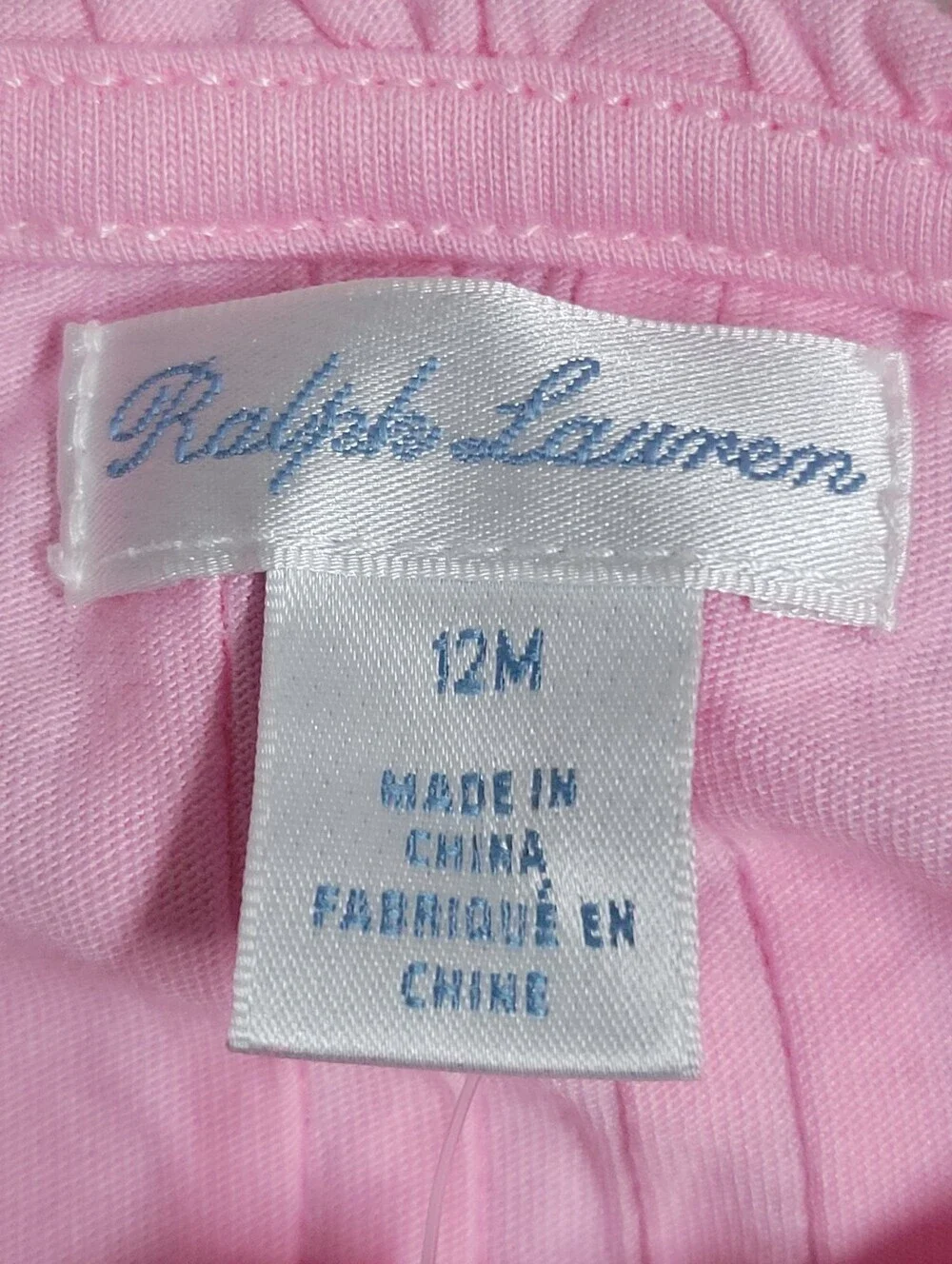 Ralph Lauren NWT Girls' Pink Long-Sleeve Button Front Top - 12M.